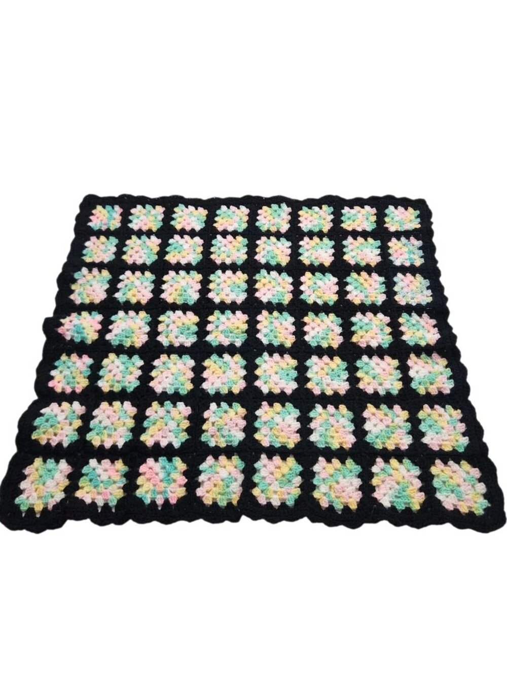 Handmade Baby Chrochet Granny Sqaure Pastel Pinks Blues Afghan Blanket Throw